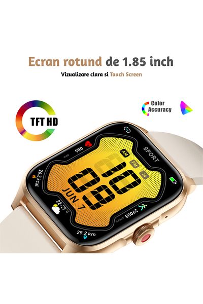 Lommad ® Smartwatch Women, 1.85” Full HD, Bluetooth, Health Monitoring, Sleep, Beige, Water Resistant