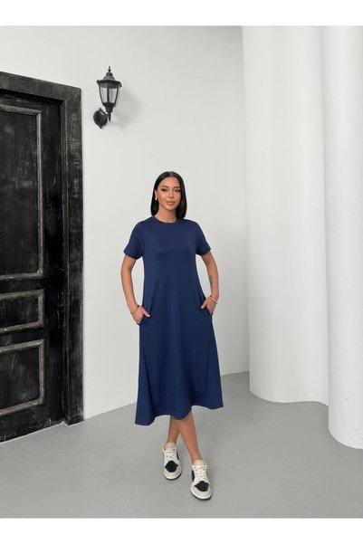 Butik Serdivan Short Sleeve Basic Modal Fabric Women's Long Dress Trend New Season