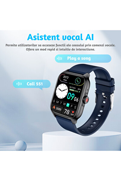 Lommad ® Men's Smartwatch 1.85” Full HD, Bluetooth, Health, Sleep, Water Resistant, Blue