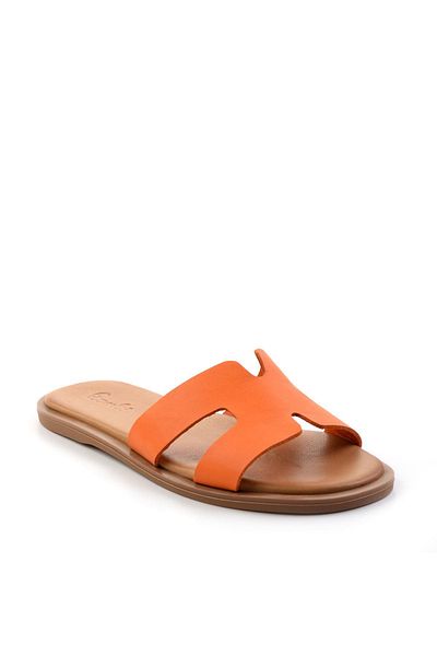 Bambi Orange Leather Women's Slippers K04507430003