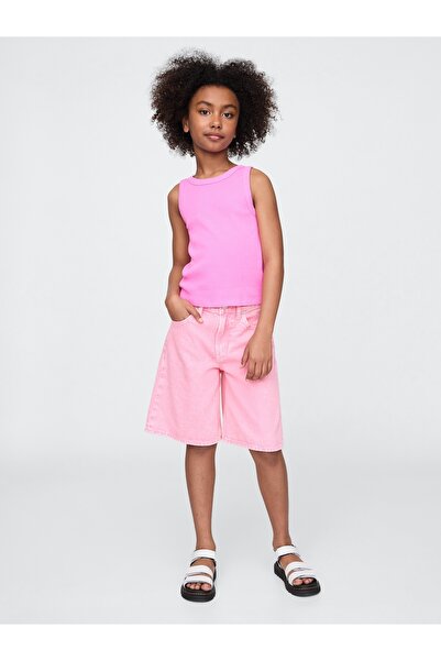 GAP Kız Çocuk Pembe Kids Mid Rise Longline Denim Şortlar