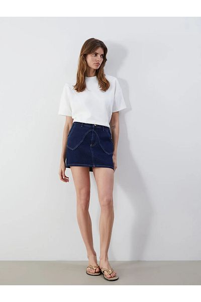 LC Waikiki Natuvera Navy Blue Standard Fit Mini Jean Skirt