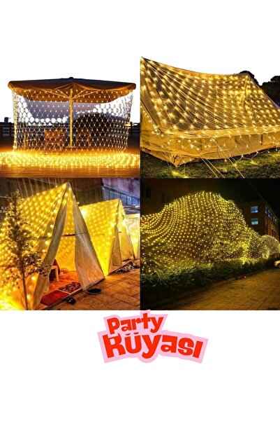 partyrüyası Günışığı File Ağ Perde LED Işık 2x2 Metre Fişli Eklenebilir Yılba...