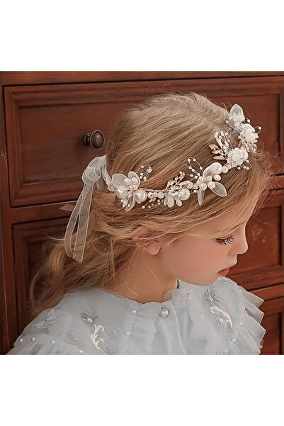 Eva Flore Бяла - златна диадема с цветя за момичета