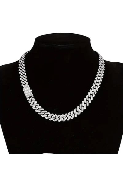 THO Colier Cuban Billionaire Silver Iced Out , Material Inod , Model Unisex, Lungime 50 Cm