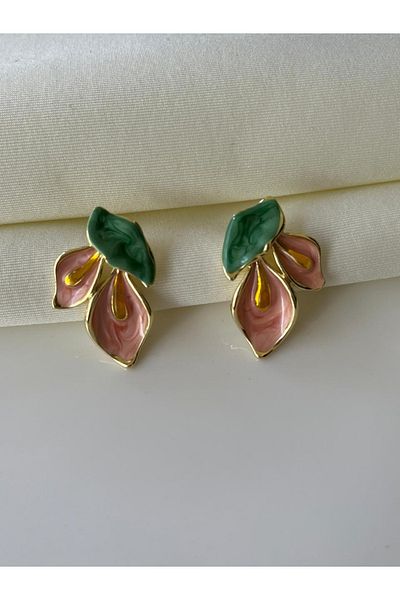 Nilsu Jewellery Accessory Gold Detailed Colorful Flower Leaf Model Women's Earrings