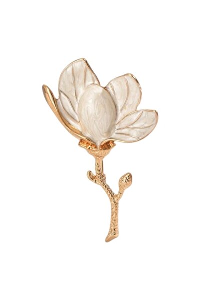 The Casius. Broșă emailată vintage - Floare de magnolie, 8 x 5,1 cm
