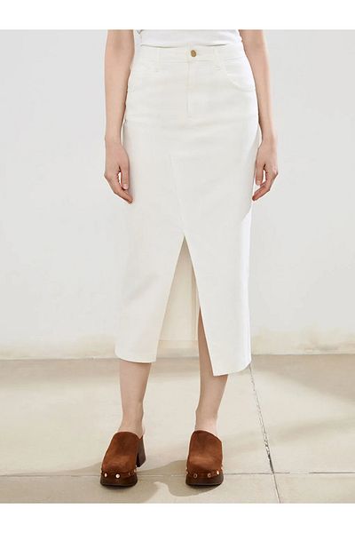 LC Waikiki Soulife White Loose Fit Slit Jean Skirt