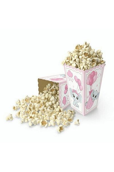 Mielibon 8-Piece Pink Elephant Themed Corn Box Popcorn Box Party Set