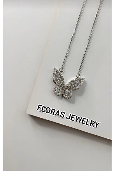 FLORAS JEWELRY Steel Butterfly Necklace (Silver)