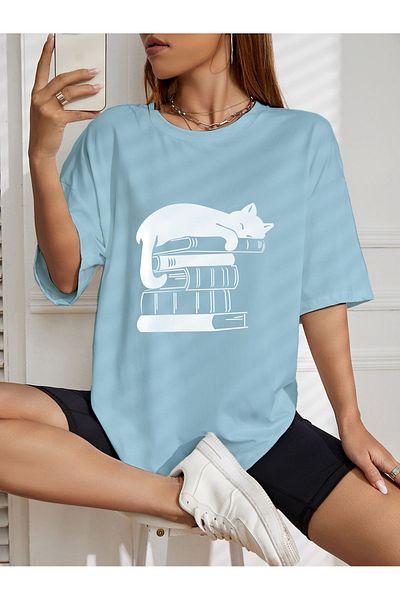 EFFRENATU Hıla Fashion Unisex Cat Print T-Shirt, Plus Size