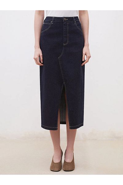 LC Waikiki Soulife Navy Blue Loose Fit Slit Jean Skirt