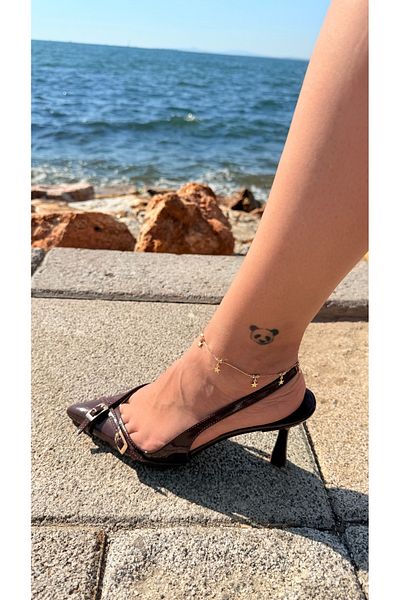 Moonjy Steel Gold Dorika Detailed Dancing Stars Anklet with Star Charm