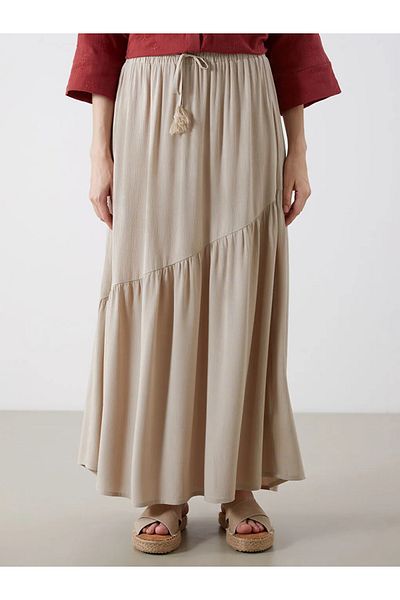 LC Waikiki LCW Grace Beige Πλισέ φούστα με ελαστική μέση