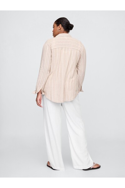 GAP Kadın Beyaz Mid Rise Keten Karışımlı Pull-On Wide-Leg Pantolon