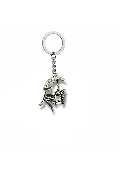 Herşey Nota Unisex Metal Keychain with Gothic Style Moon and Skeleton Figure