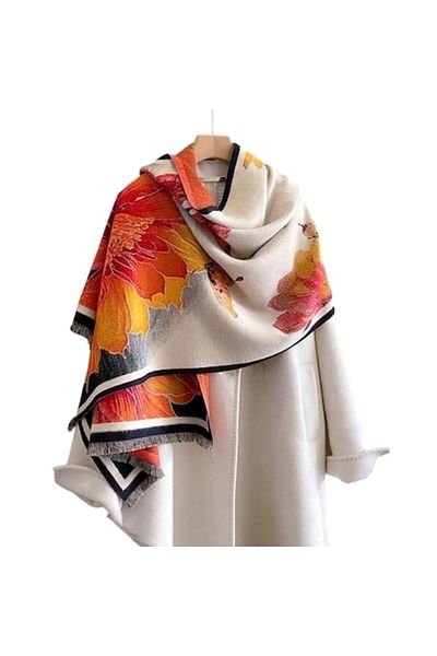 The Casius. Eșarfă pentru femei - Design floral, Culoare bej, Casius