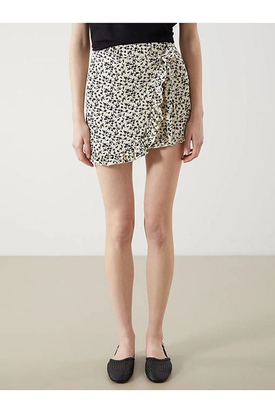LC Waikiki Xside White Elastic Waist Floral Shorts Skirt