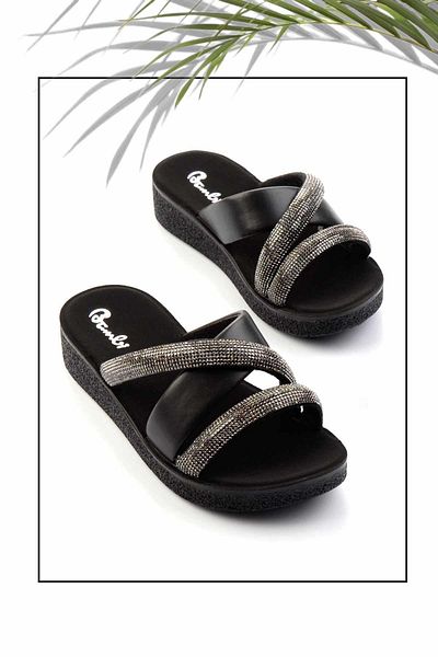 Bambi Black Platinum Women's Slippers K 04496720409