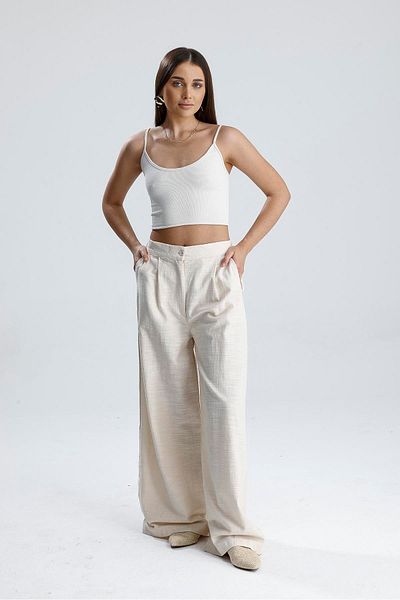 VAPUR TEKSTİL Linen Trousers with Elastic Waist and Side Pockets
