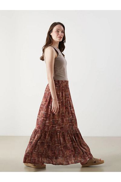 LC Waikiki LCW Grace Red Fusta A-Line cu talie elastică florală