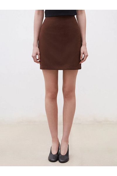 LC Waikiki Soulife brown tight fit suede mini skirt