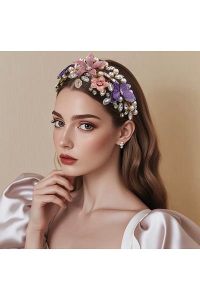 Store 3D Design Crown with Butterfly and Pearl Stones – Handmade Luxury Model