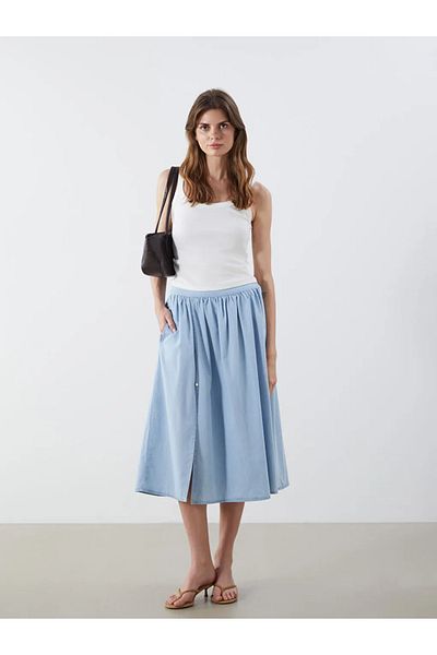 LC Waikiki Lcw Vision Indigo Loose Fit Pleated Jean Skirt
