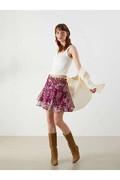 LC Waikiki Lcw Vision Mixed Waist Zipper Patterned Mini Skirt