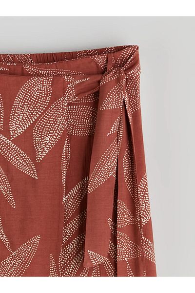 LC Waikiki Lcwaikiki Classic Orange Tie Waist Floral Skirt