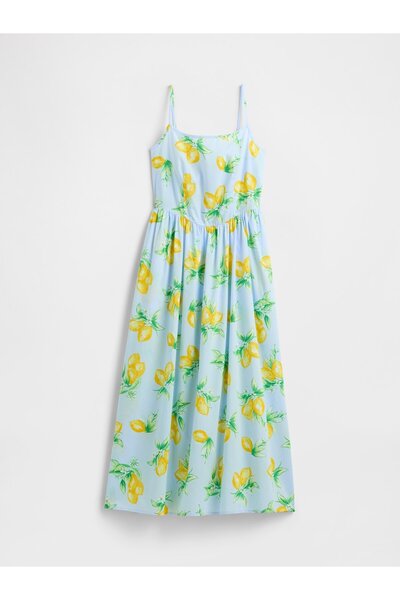 GAP Kadın Mavi Askılı Midi Poplin Elbise