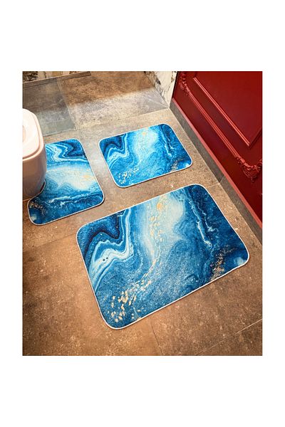 OPTIM DEKO Covoras Baie Set 3 Piese, Antiderapant 100x60, 60x50, 40x60, Albastru