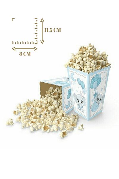 Mielibon 8-Piece Baby Elephant Themed Blue Corn Box Popcorn Box Party Set