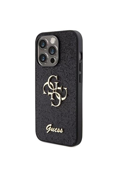 Guess Husa Fixed Glitter 4G Μεταλλικό Λογότυπο iPhone 15 Pro Μαύρο