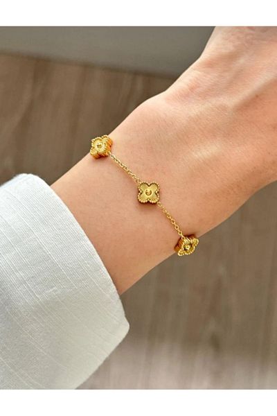 Çelik Five Clover Mini Size Gold Bracelet (17cm + Extension)