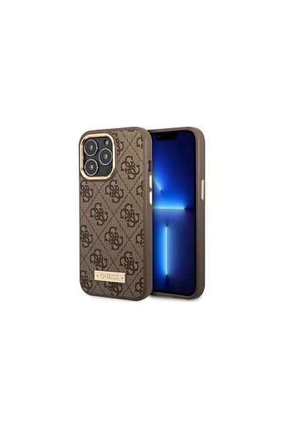 Guess Case Iphone 14 Pro 4g Logo Plate Magsafe Brown