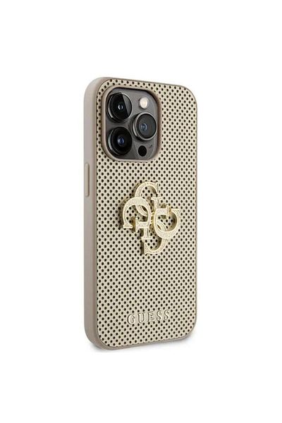 Guess Case Perforated 4g Glitter Metal Logo Iphone 15 Pro Gold