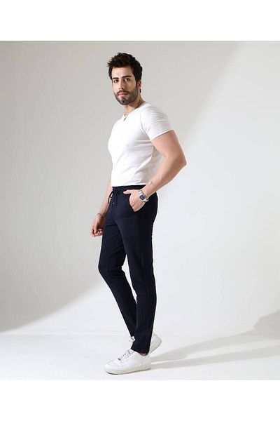 Benim Denim Men's Waist Full Elastic Navy Blue Looser Jogger Knitted Casual Pants