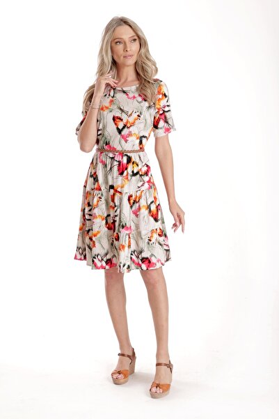 Eranthe Γυναικείο Φόρεμα με Βολάν V278, Κρεμ με Φλοράλ Τύπωμα