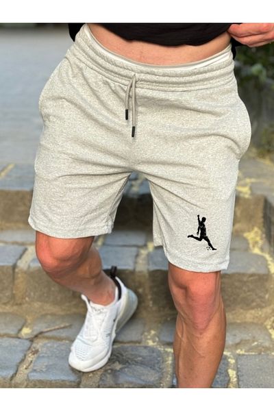 dont quıt Men's Gray Shorts Slimfit Fit Football Player Printed Cotton Fabric