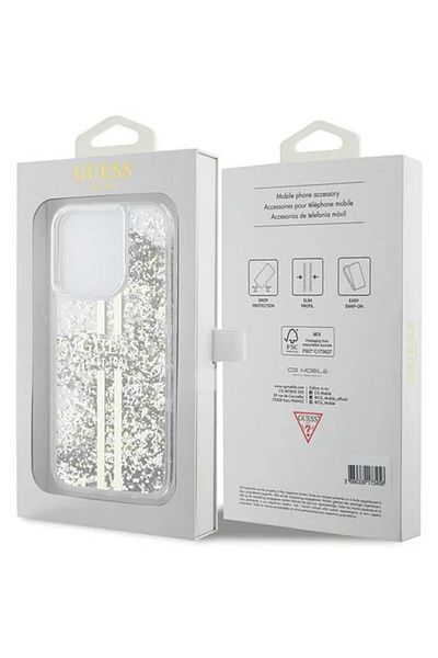 Guess Case Liquid Glitter Gold Stripe Iphone 15 Pro Transparent