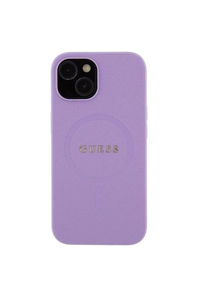 Guess Saffiano MagSafe iPhone 15 Case Purple