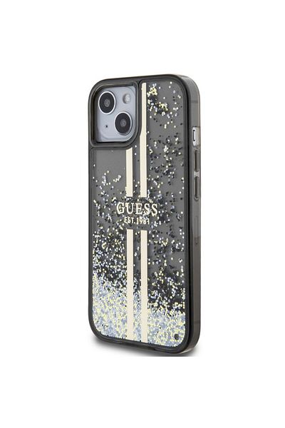 Guess Case Liquid Glitter Gold Stripe Iphone 15 Plus Black