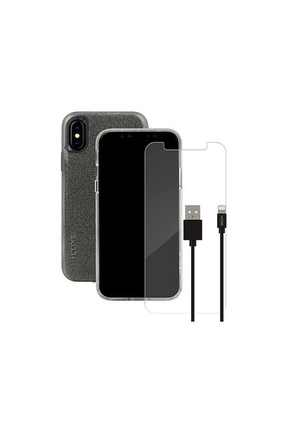 skech Sparkle Clear Case Bundle Lightning Cable Glass Film For Iphone Xs / X