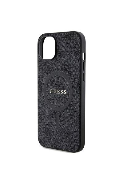 Guess Case Pu Leather 4g Colored Ring Magsafe Iphone 15 Black