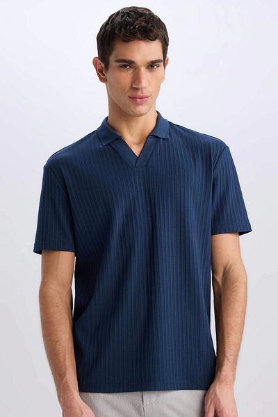 DeFacto E1207 Μπλουζάκι πόλο με κοντό μανίκι Navy Blue Regular Fit