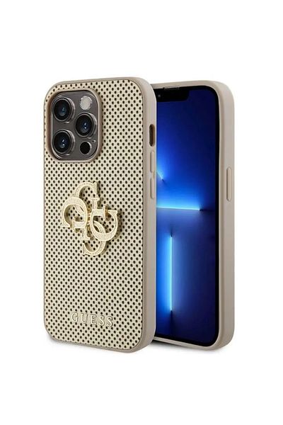 Guess Case Perforated 4g Glitter Metal Logo Iphone 15 Pro Gold