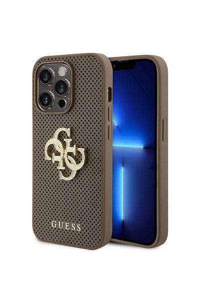 Guess Case Perforated 4g Glitter Metal Logo Iphone 15 Pro Taupe