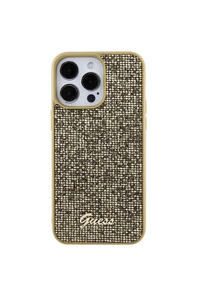 Guess Square Mirror Script Logo Case Iphone 15 Pro Max Gold