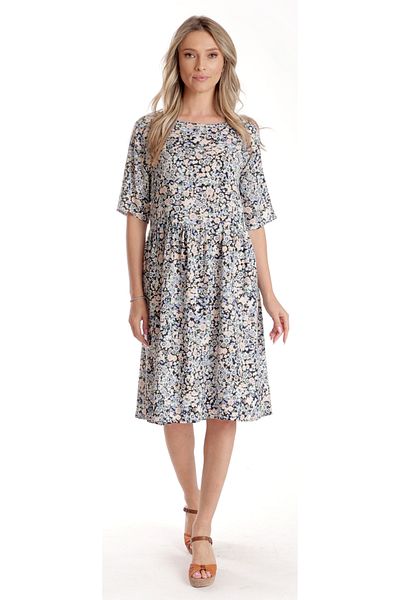 Eranthe Rochie Medie Dama V274, Imprimeu MicroFloral Bleu